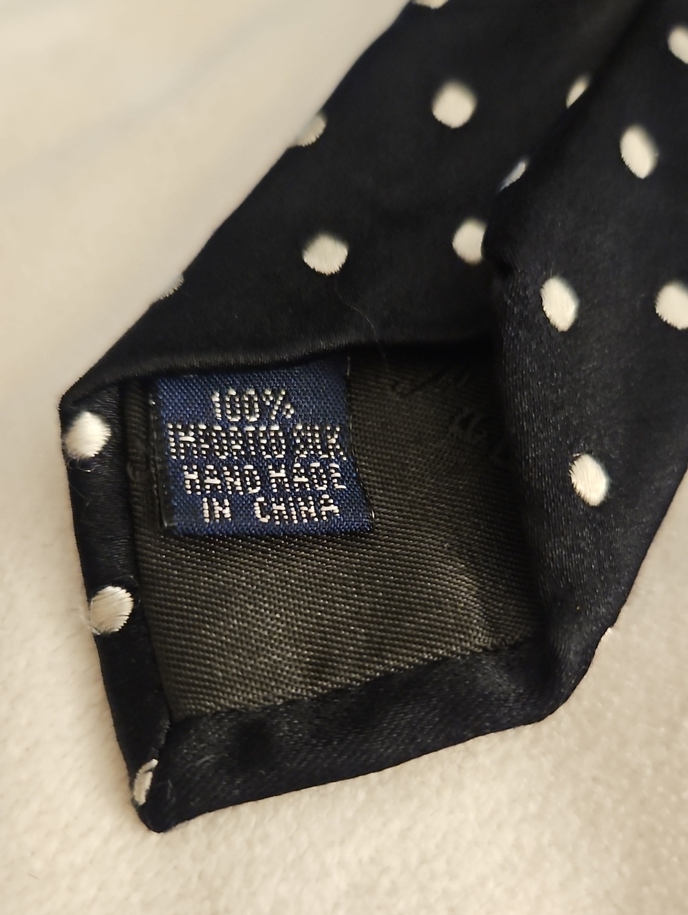 PAUL FREDRICK Black & White Embroidered Polka Dot Silk Tie - Picture 8 of 8